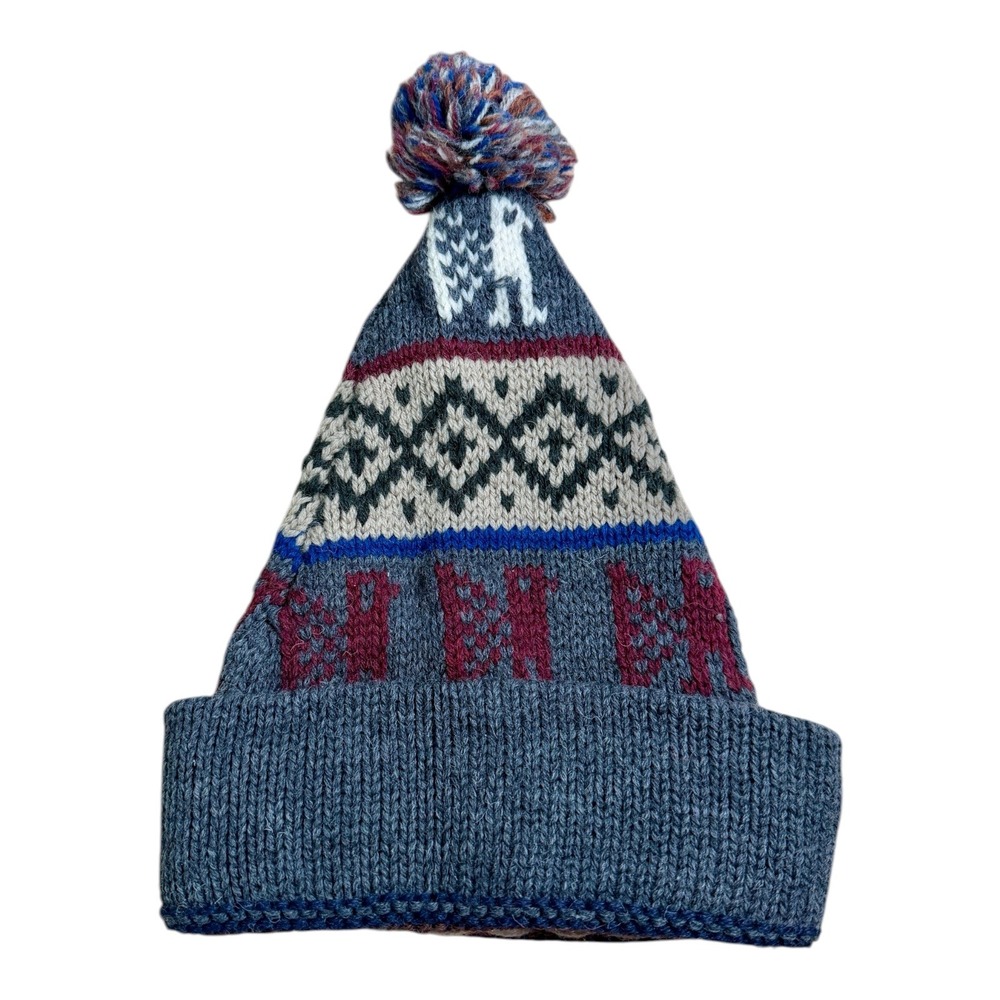 Peruvian Trading Unisex 100% Merino Wool Knit‎ Pom Beanie Hat Gray Peru - Picture 3 of 3